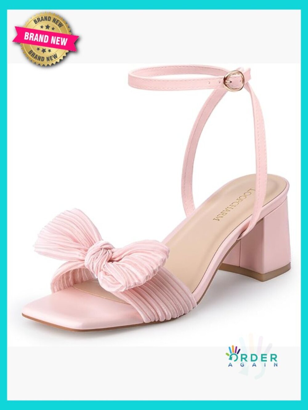 Pleated Bow Block Chunky Heeled Sandals Square Open Toe Ankle Strap Wedding